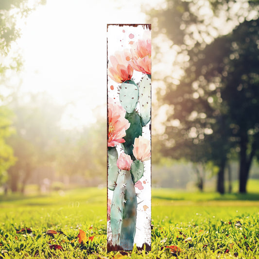 Summer Cactus Garden Stake | Watercolor Wooden Outdoor Yard Décor | Farmhouse Style UV Printed | Multiple Sizes