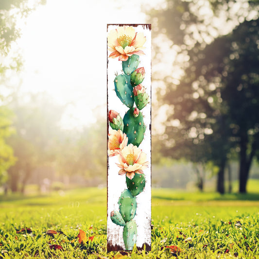 Summer Cactus Garden Stake | Watercolor Wooden Outdoor Garden Yard Décor | Farmhouse Style UV Printed | Multiple Size Options