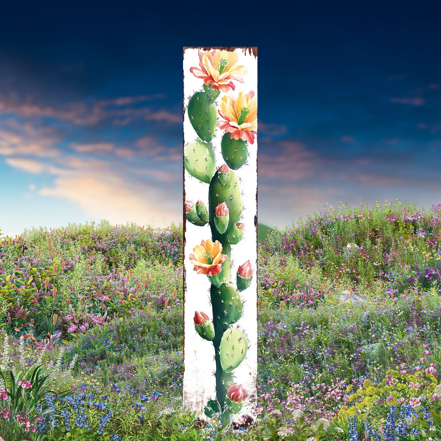 Summer Cactus Garden Stake | Watercolor Wooden Outdoor Garden Yard Décor | Farmhouse Style UV Printed | Multiple Size