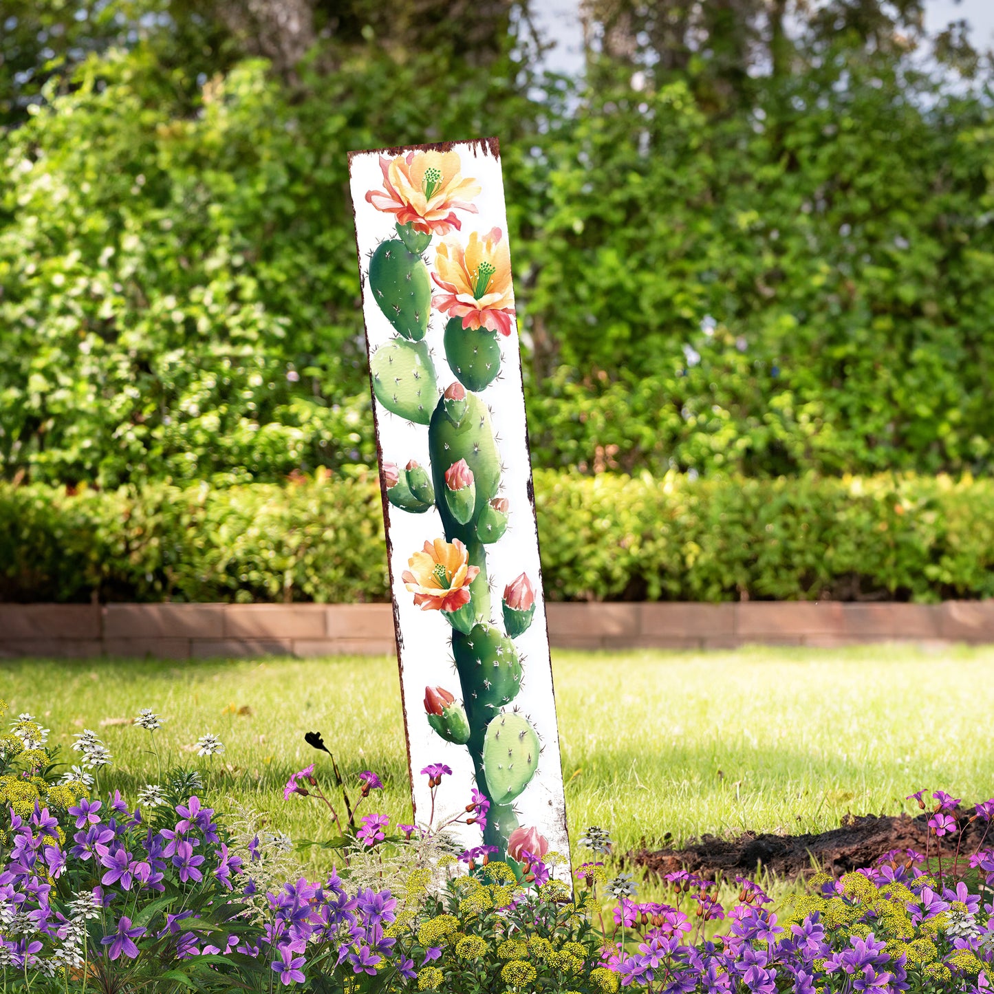 Summer Cactus Garden Stake | Watercolor Wooden Outdoor Garden Yard Décor | Farmhouse Style UV Printed | Multiple Size