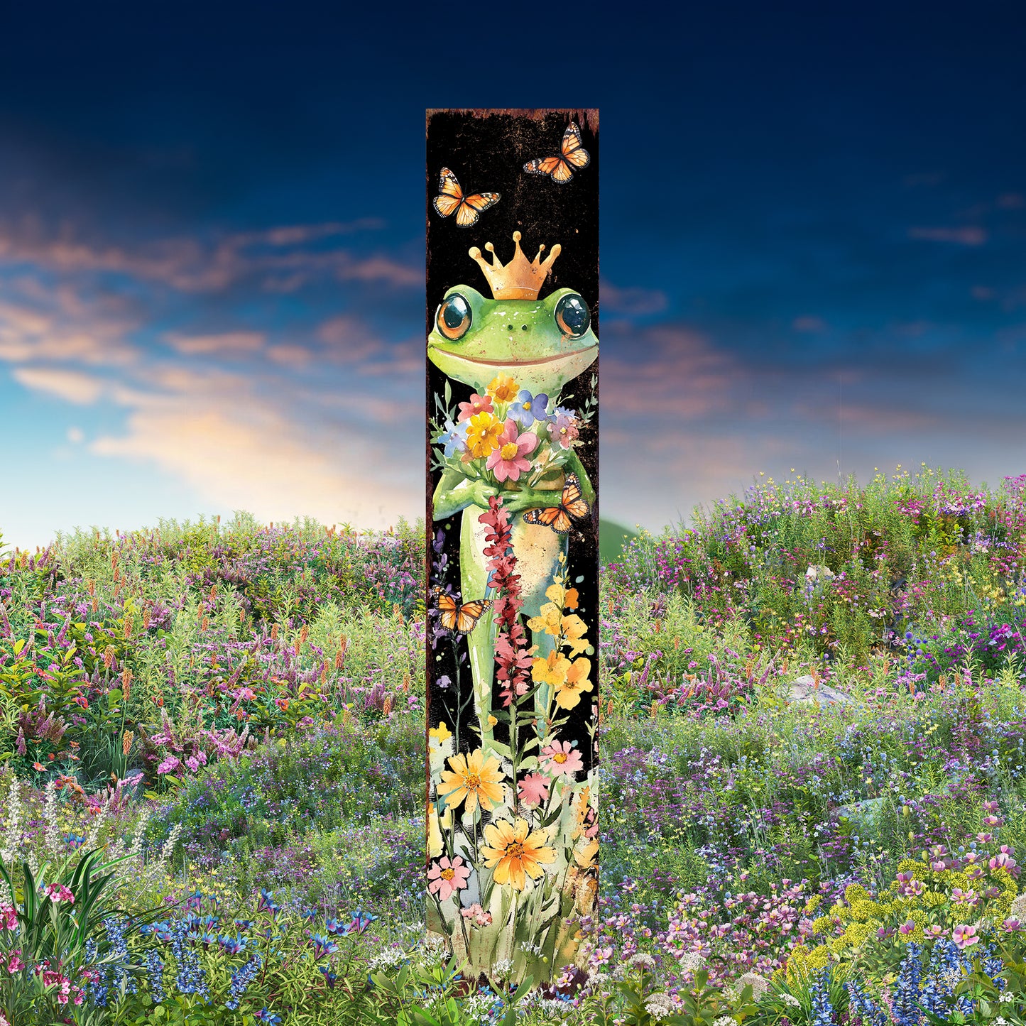 Summer Frog Garden Stake – Watercolor Yard Sign with Flowers & Butterflies | Outdoor Lawn Decor | UV Print | Multi Sizes