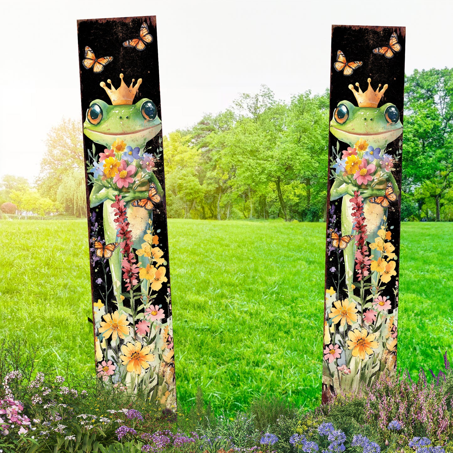 Summer Frog Garden Stake – Watercolor Yard Sign with Flowers & Butterflies | Outdoor Lawn Decor | UV Print | Multi Sizes