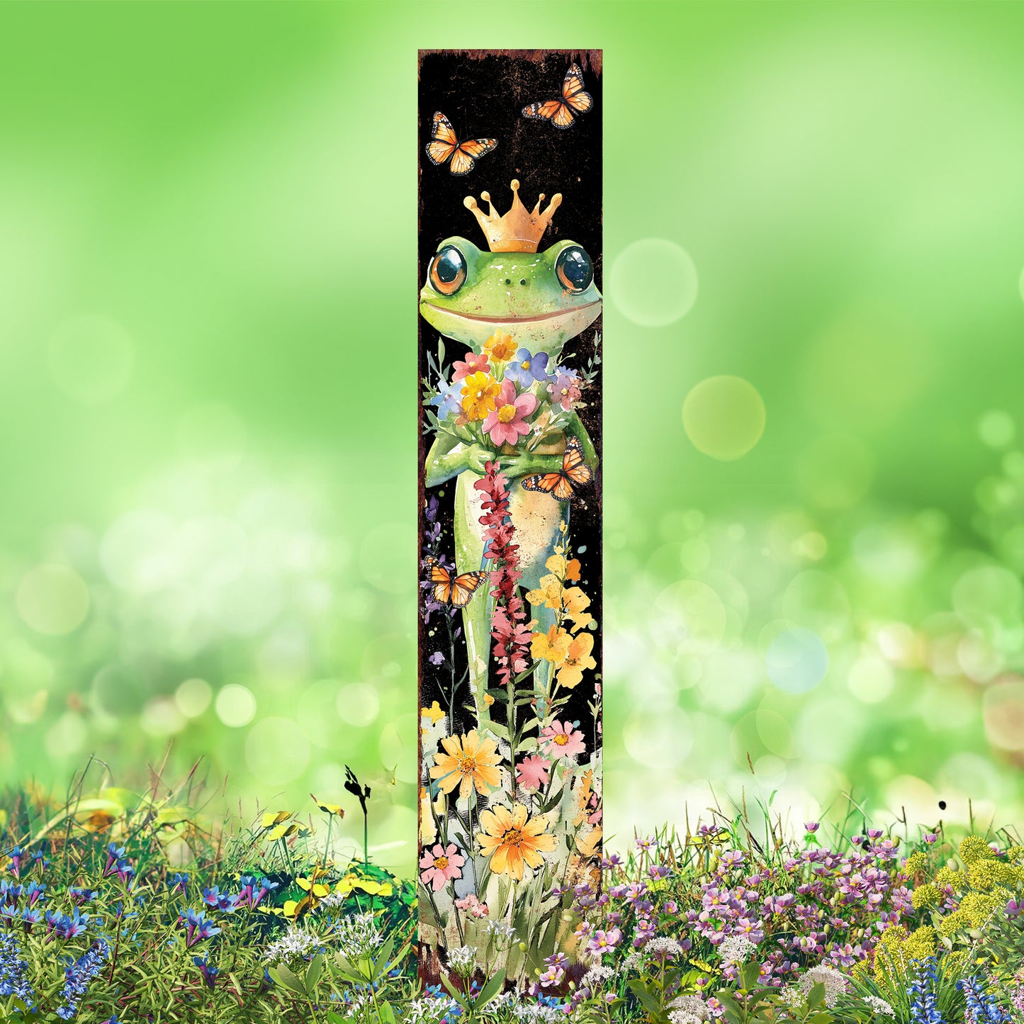 Summer Frog Garden Stake – Watercolor Yard Sign with Flowers & Butterflies | Outdoor Lawn Decor | UV Print | Multi Sizes