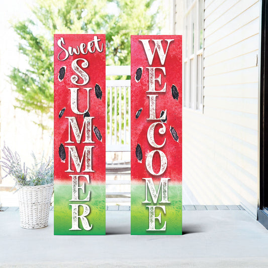 Sweet Summer Watermelon Welcome Porch Sign | Outdoor Front Door Decor | UV Print | Farmhouse Style | Multi Sizes and Patterns