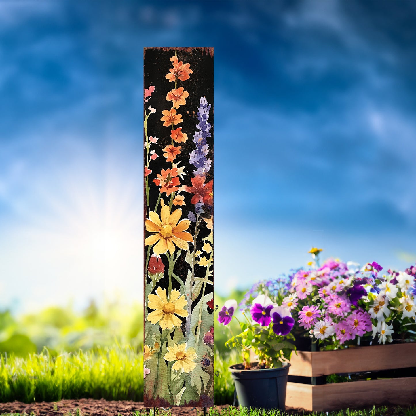 Summer Wildflower Garden Stake – Vibrant Floral Yard Sign for Outdoor Rustic Decor | UV Printed | Multiple Sizes