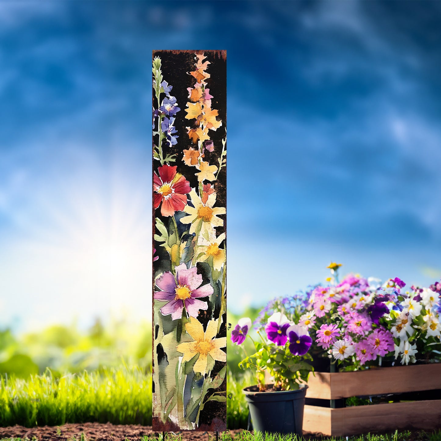 Summer Wildflower Garden Stake – Vibrant Floral Yard Sign for Outdoor Rustic Decor | UV Printed | Multiple Sizes