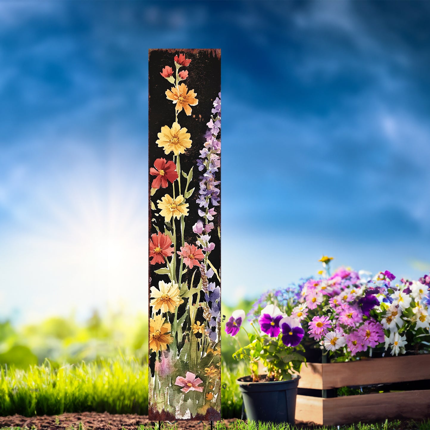 Summer Wildflower Garden Stake – Vibrant Floral Yard Sign for Outdoor Rustic Decor | UV Printed | Multiple Sizes