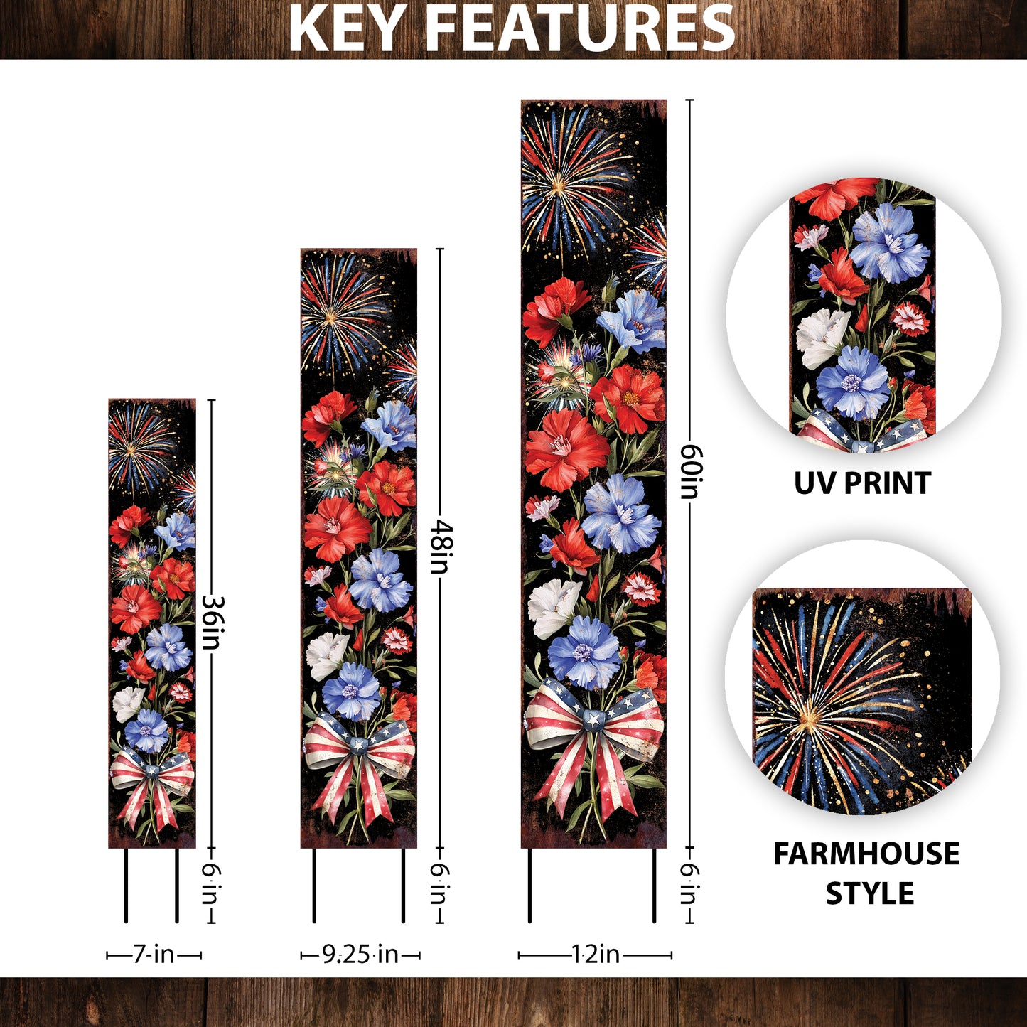 4th of July Wildflowers & Fireworks Garden Stake | Outdoor Patriotic Decor | Independence Day Yard Sign | Celebrate America | Multiple Sizes