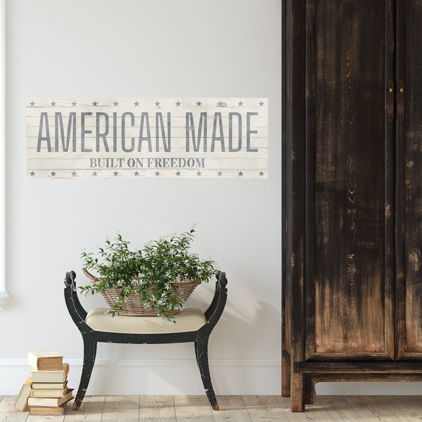 American Made Built on Freedom Wall Sign | Vintage Patriotic Farmhouse Decor | 4th of July Independence Day Wall Art