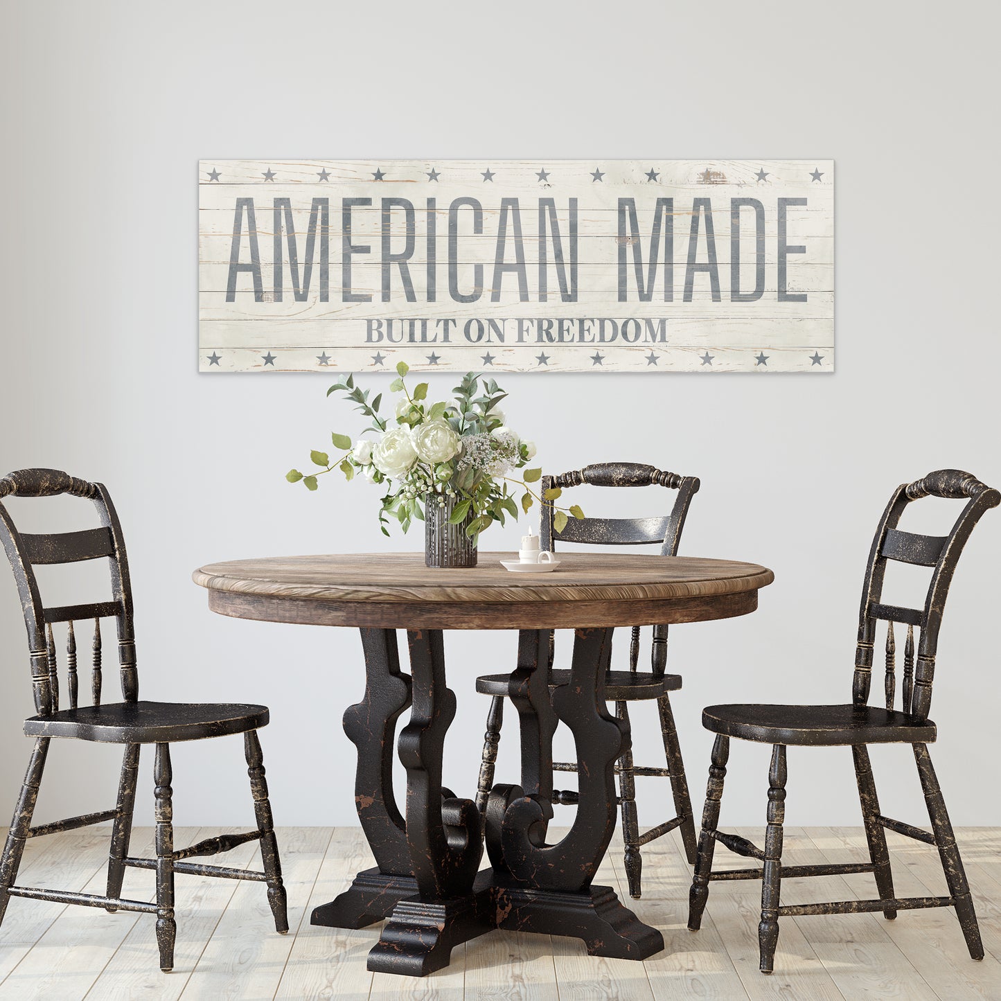 American Made Built on Freedom Wall Sign | Vintage Patriotic Farmhouse Decor | 4th of July Independence Day Wall Art