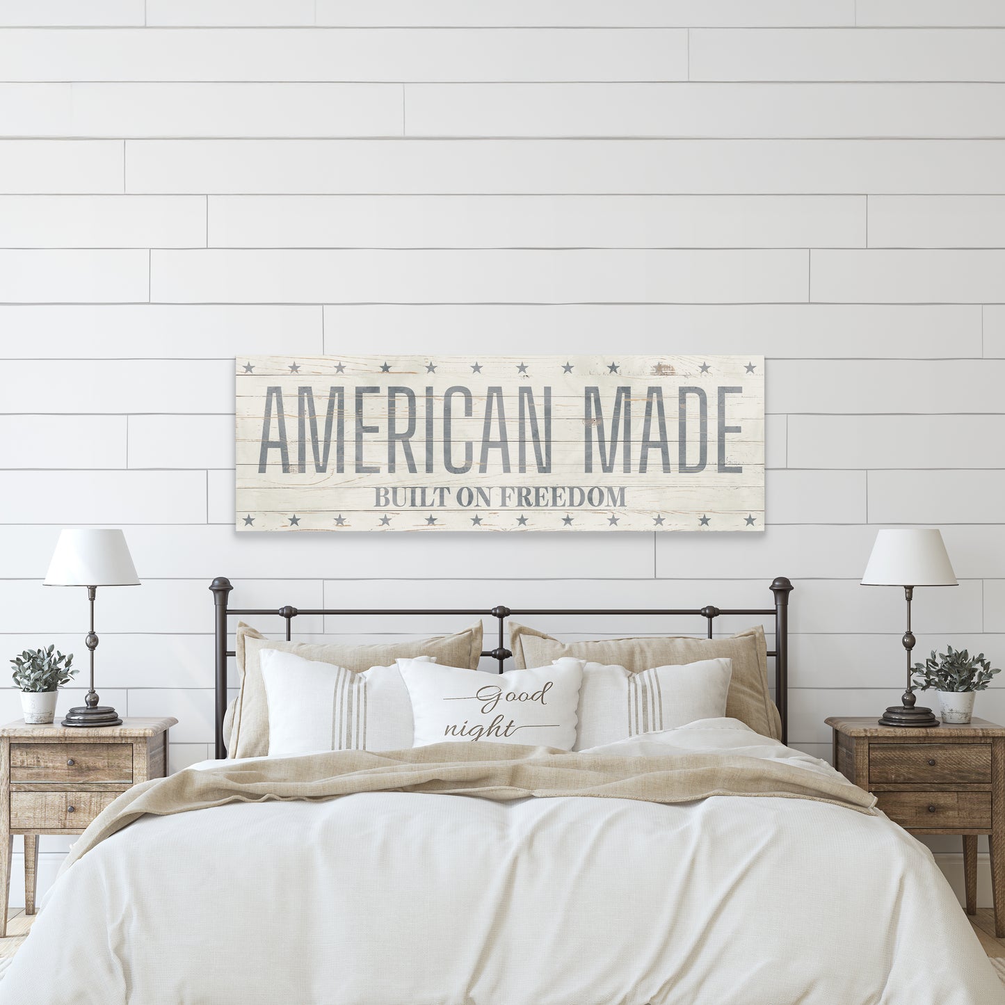 American Made Built on Freedom Wall Sign | Vintage Patriotic Farmhouse Decor | 4th of July Independence Day Wall Art