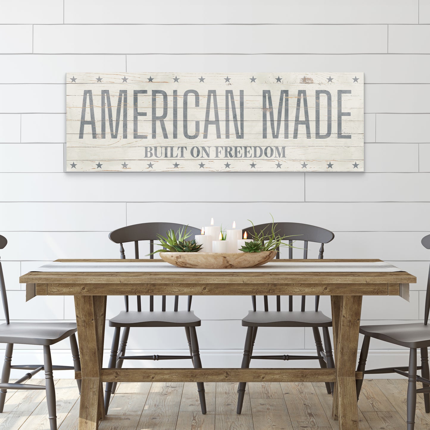 American Made Built on Freedom Wall Sign | Vintage Patriotic Farmhouse Decor | 4th of July Independence Day Wall Art