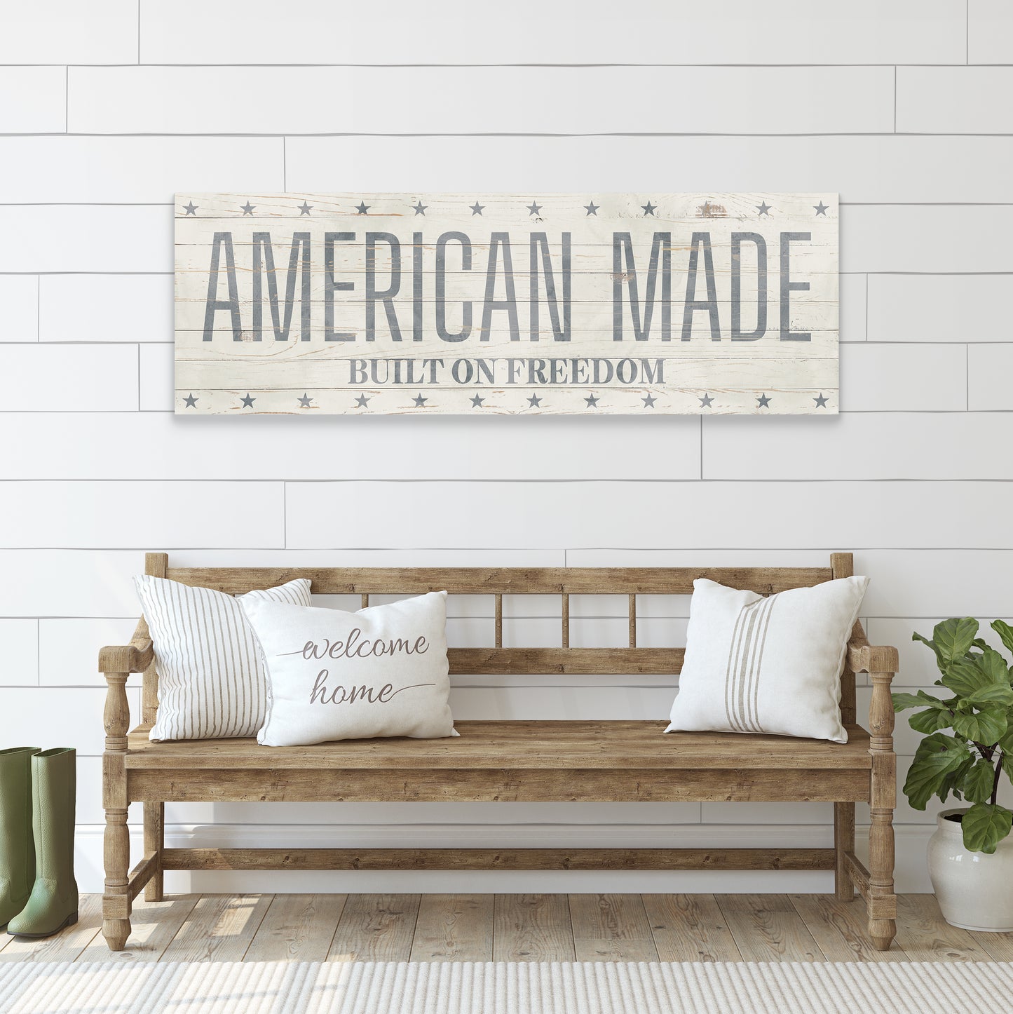 American Made Built on Freedom Wall Sign | Vintage Patriotic Farmhouse Decor | 4th of July Independence Day Wall Art