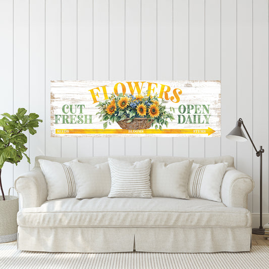 Sunflower Wall Art | Vintage Flower Market Sign | Farmhouse Style Housewarming Gift | Rustic Summer Decor for Kitchen & Living Room