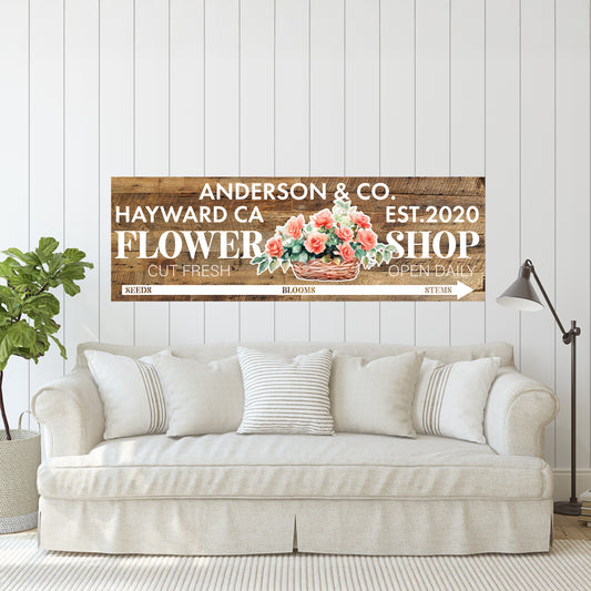 Personalized Flower Market Wall Art | Vintage Floral Sign | Rustic Farmhouse Decor | Housewarming Gift for Kitchen & Living Room