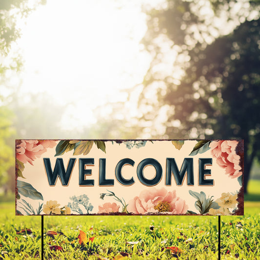 Welcome Garden Stake 36in | Summer Floral Yard Sign | Rustic Farmhouse Outdoor Decor | UV Print Flower Garden Accent for Lawn