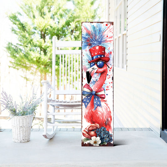 4th of July Porch Sign with Fireworks & Flamingo | Patriotic Outdoor Decor | Multi Sizes | Perfect for Porch, Yard, Garden, or Front Door