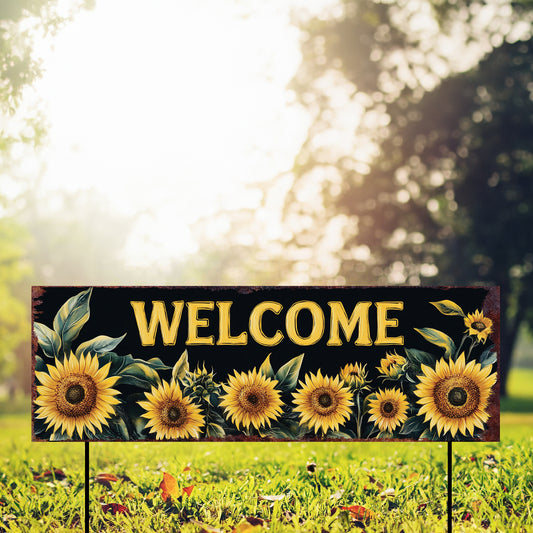 Welcome Garden Stake 36in | Summer Sunflower Yard Sign | Farmhouse Outdoor Decor | Rustic UV Print Floral Sign for Porch or Garden