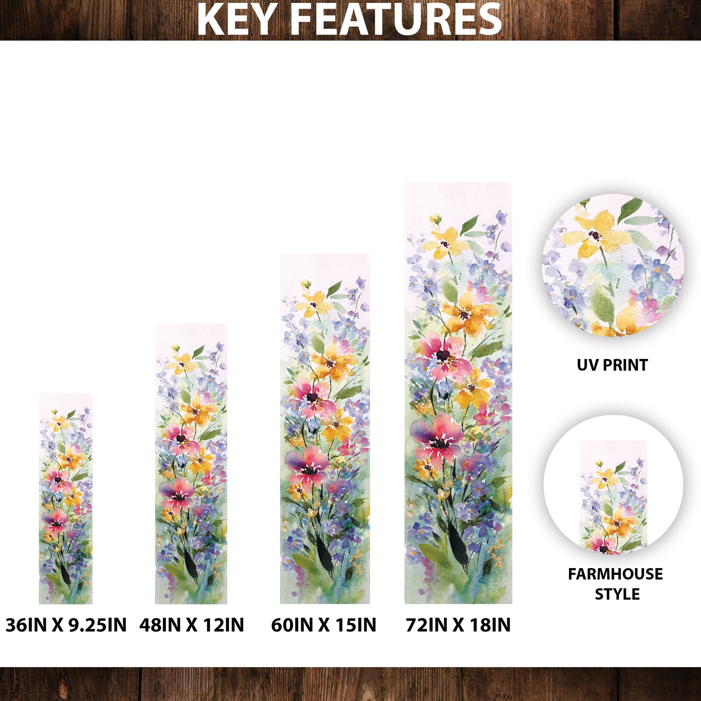 Vertical Summer Wildflowers Porch Sign – UV Floral Print, 36–72in, Rustic Farmhouse Outdoor Decor for Front Door or Patio