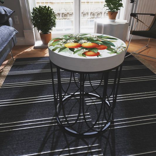 Round Orange Accent Table – Summer Citrus Print, 17–23in Tall, UV Wood Top with Metal Base, Indoor Living Room or Patio Decor