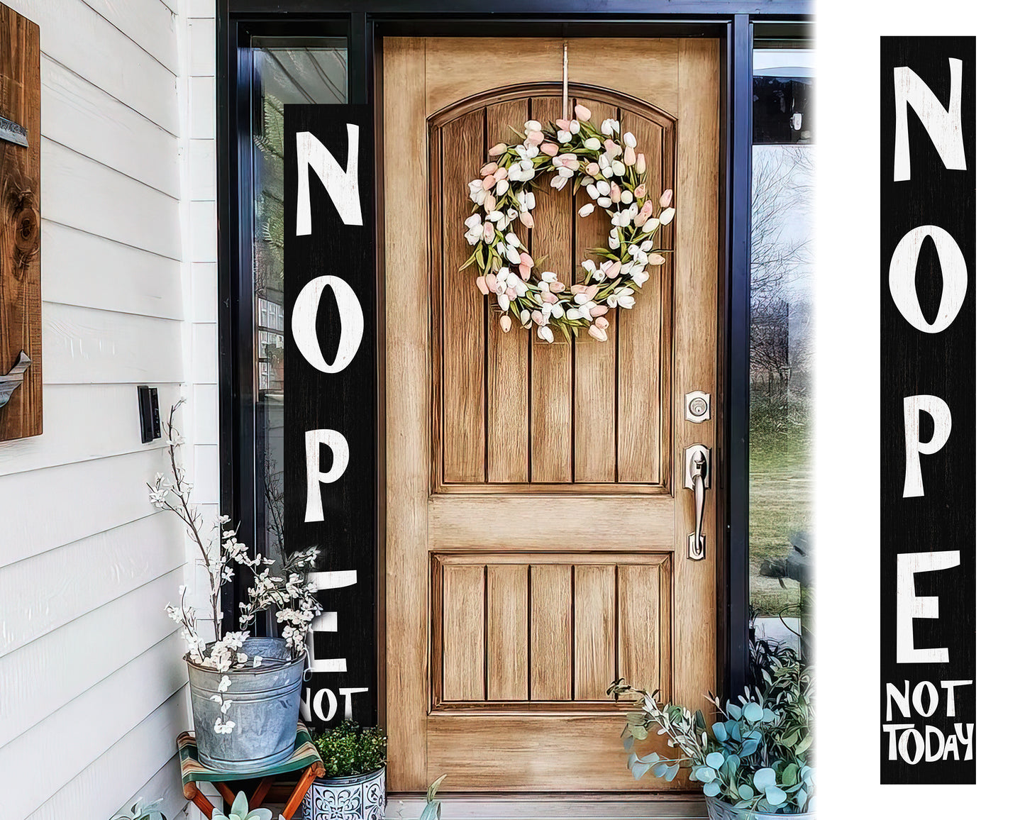 72-Inch Wooden "Nope, Not Today" Porch Sign for Front Door, Black Standing Porch Sign with Foldable Design