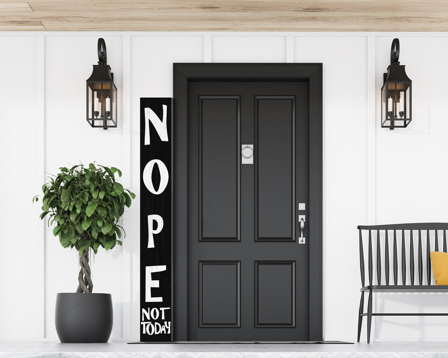 72-Inch Wooden "Nope, Not Today" Porch Sign for Front Door, Black Standing Porch Sign with Foldable Design