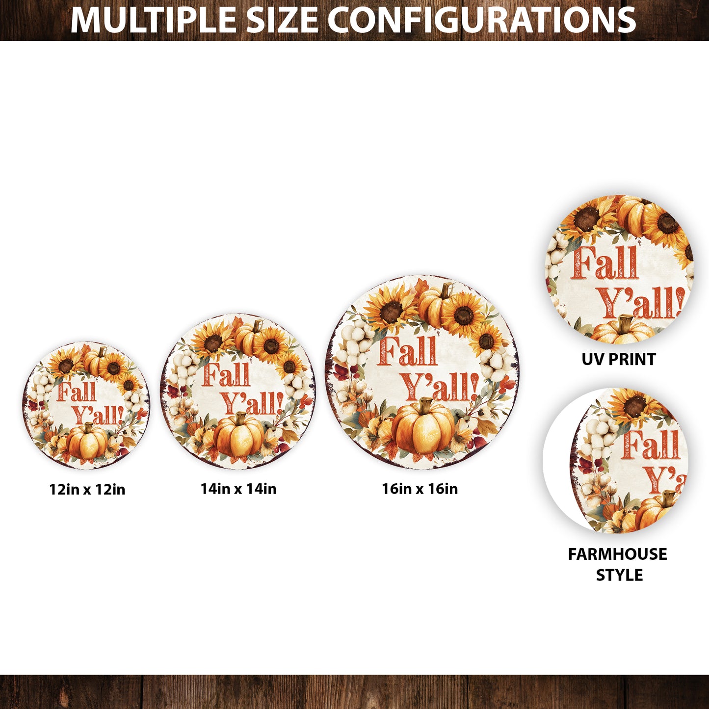Fall Y’all Door Hanger – Round 12–16in UV-Printed Pumpkin & Sunflower Sign, Rustic Autumn Decor for Front Porch or Entryway