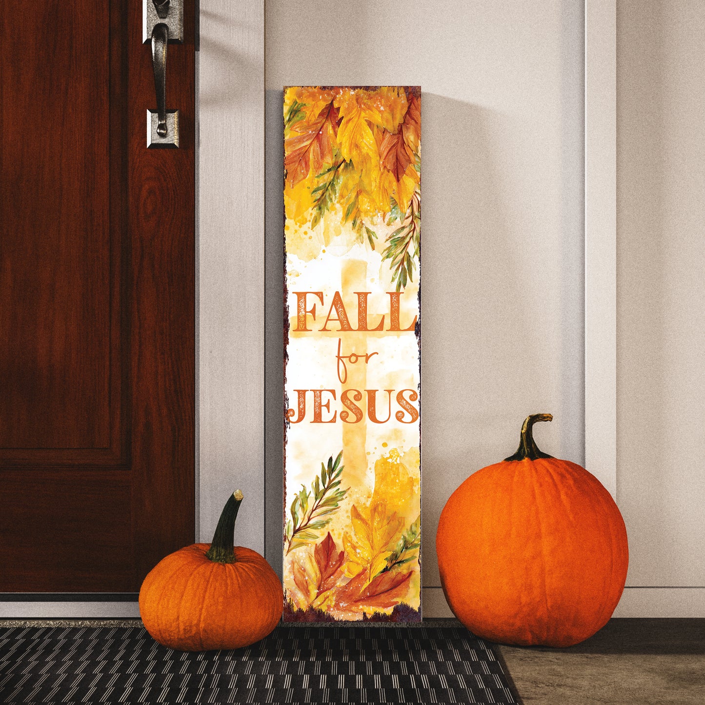 Fall for Jesus Vertical Porch Sign – Christian Autumn Outdoor Decor, UV Printed, Farmhouse Style, 36–72in Wood Board