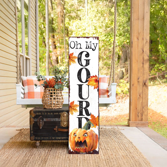 Oh My Gourd Halloween Porch Sign – Funny Meme Pumpkin Decoration for Front Door, Patio, or Yard – Rustic Fall Outdoor Décor