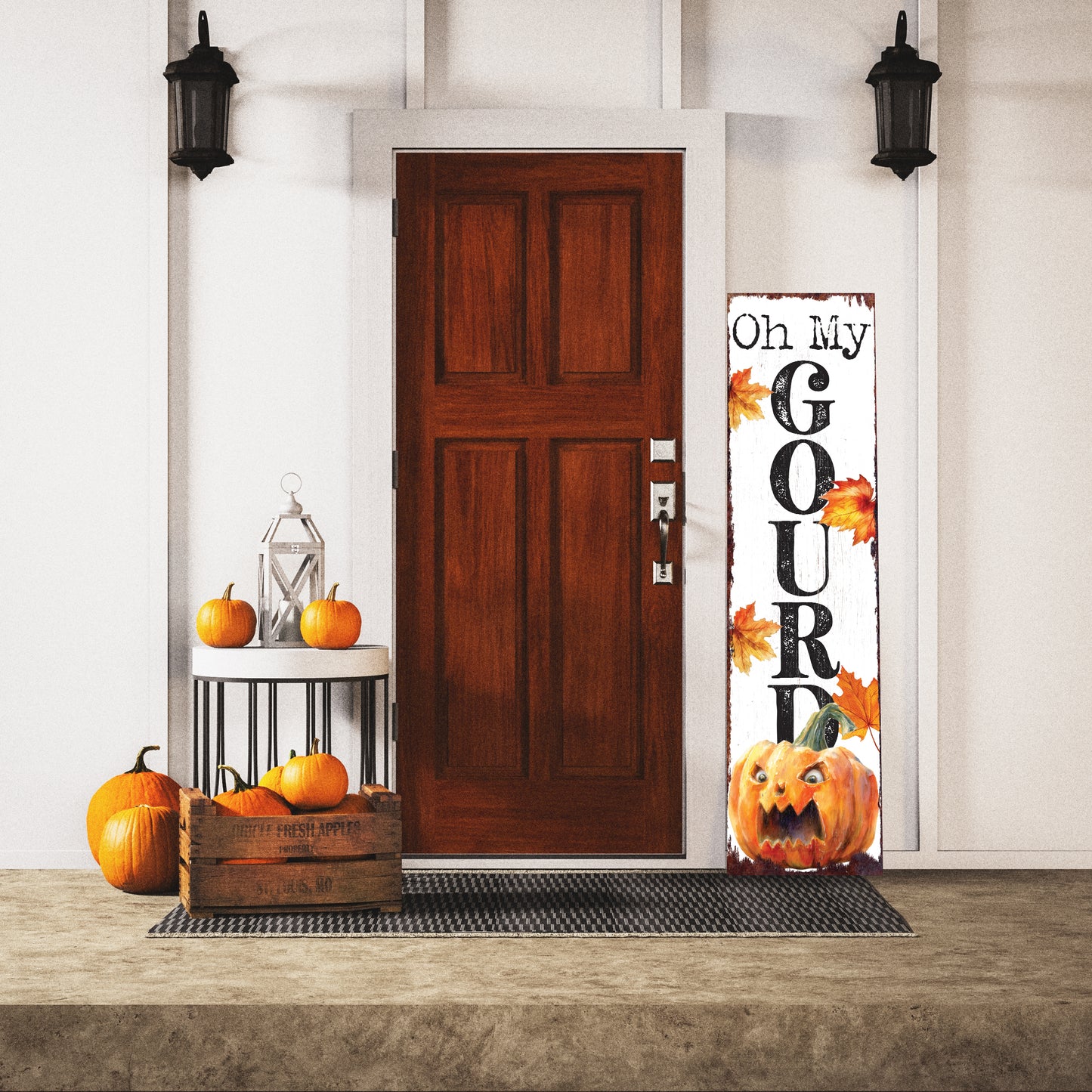 Oh My Gourd Halloween Porch Sign – Funny Meme Pumpkin Decoration for Front Door, Patio, or Yard – Rustic Fall Outdoor Décor