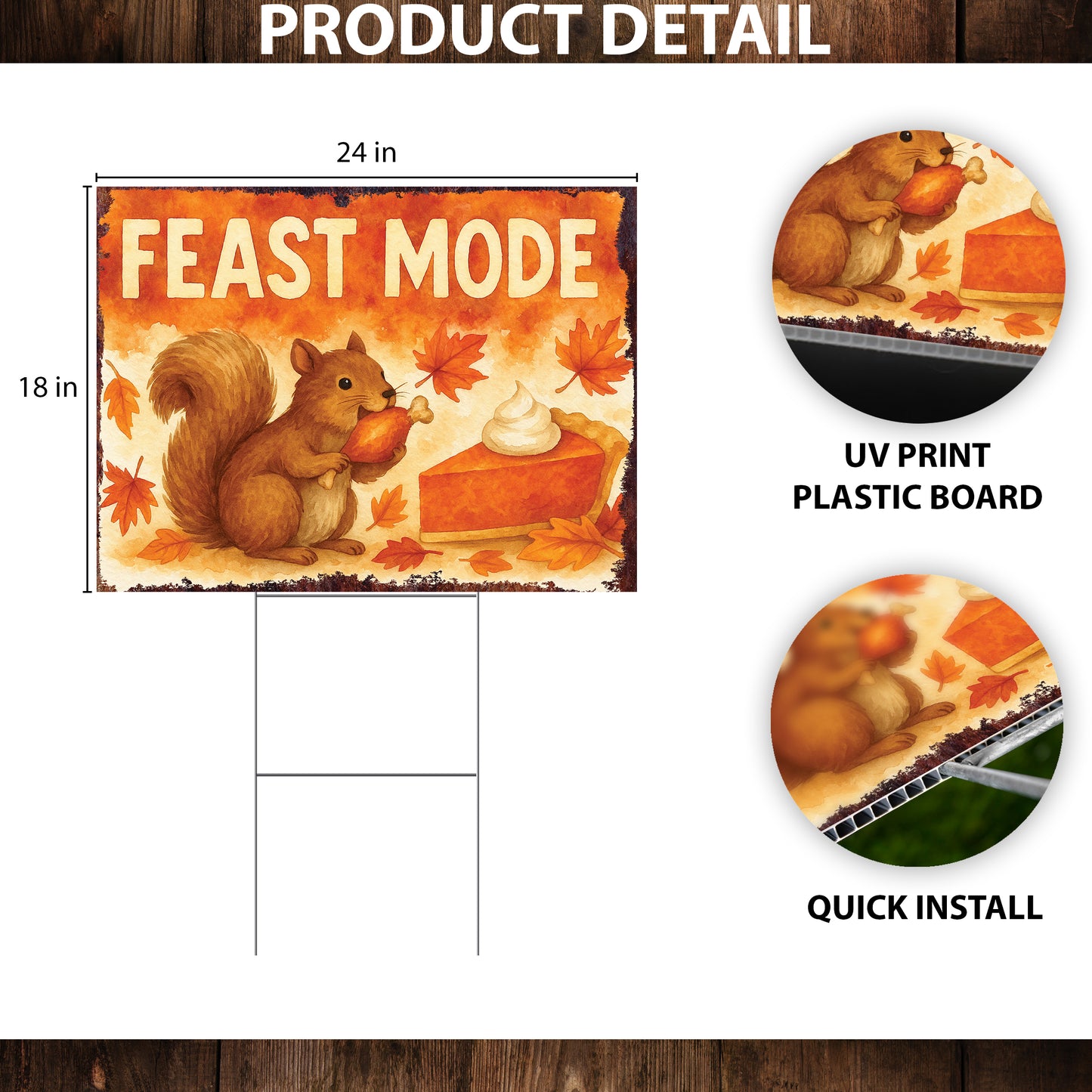 Feast Mode Garden Sign – Funny Fall Yard Decor with Squirrel – UV Print Waterproof Corrugated Plastic Lawn Stake