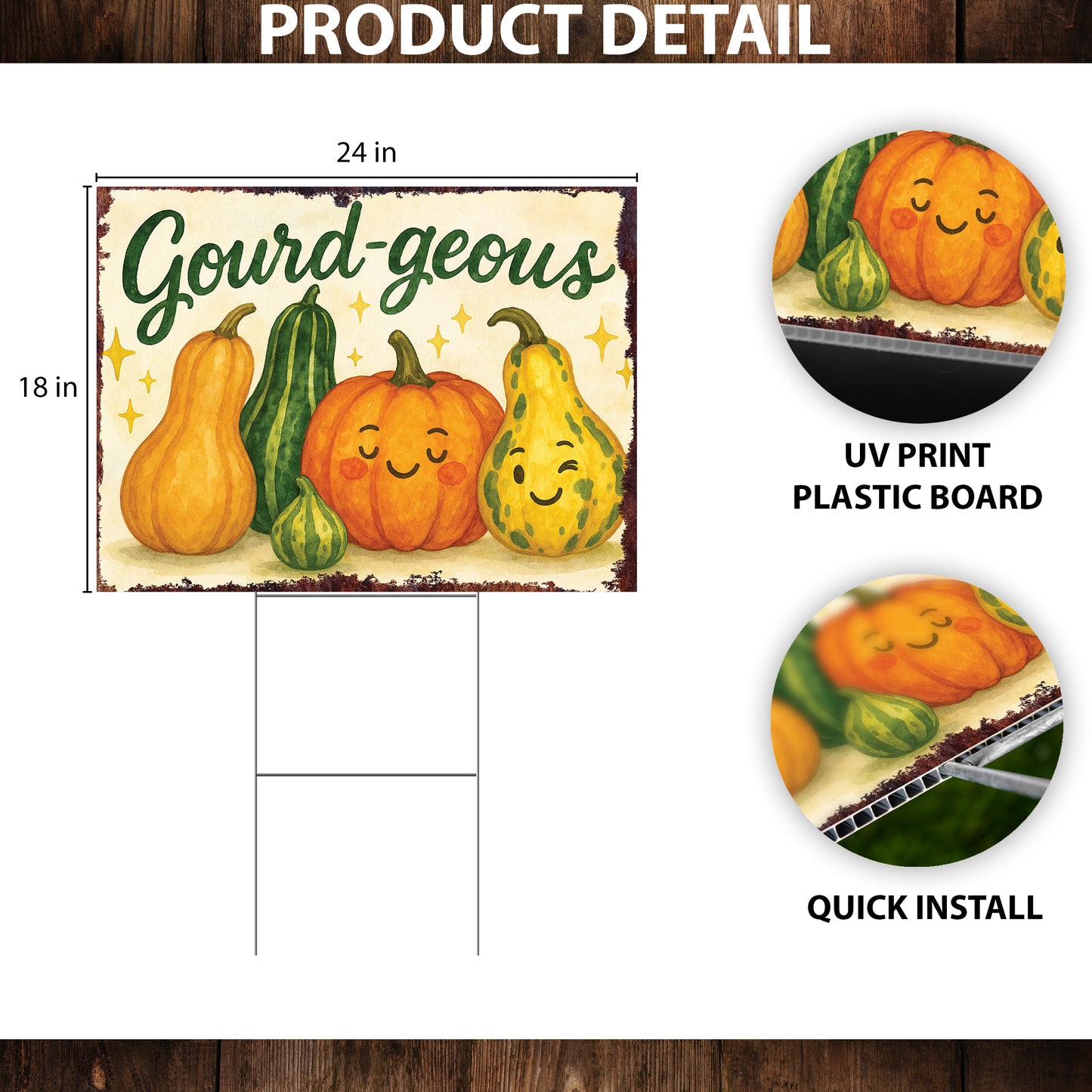 Gourd-geous Garden Sign – Funny Fall Yard Decor – UV Print Waterproof Corrugated Plastic Lawn Stake for Autumn