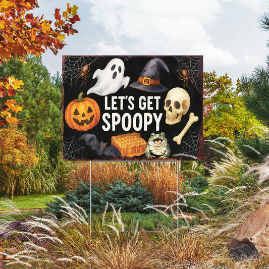 Let’s Get Spoopy Halloween Garden Sign – Funny Yard Stake Décor – UV Print Corrugated Plastic Outdoor Decoration