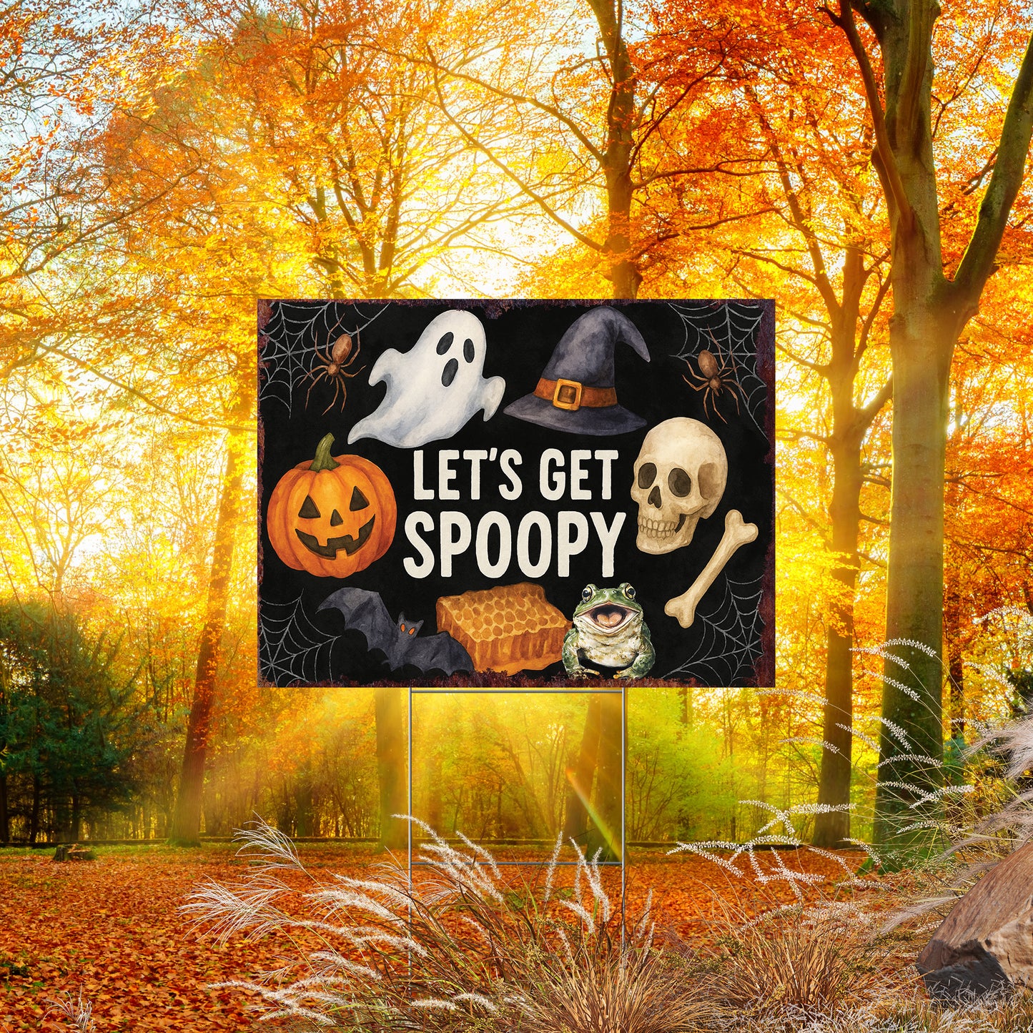 Let’s Get Spoopy Halloween Garden Sign – Funny Yard Stake Décor – UV Print Corrugated Plastic Outdoor Decoration