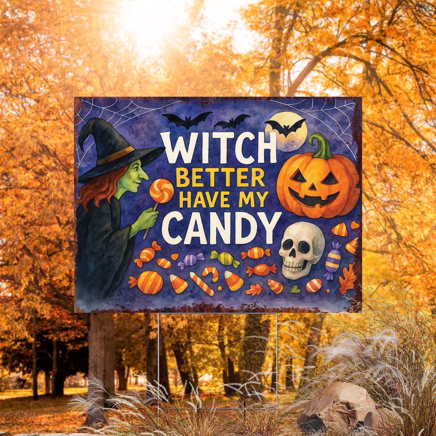 Witch Better Have My Candy Halloween Garden Sign – Funny Yard Stake – UV Print Corrugated Plastic Outdoor Decoration