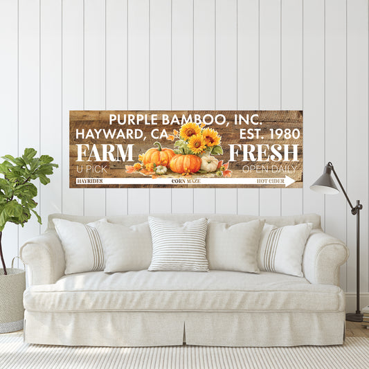 Personalized Farm Market Sign | Vintage Fall Wall Art with Pumpkins & Sunflowers | Rustic Decor for Kitchen, Dining Room, Living Room