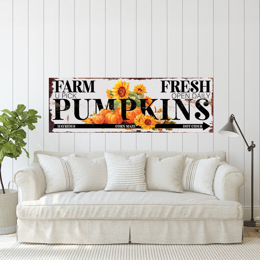 Pumpkin Patch Farm Sign | Rustic Fall Wall Art with Sunflowers & Pumpkins | Modern Farmhouse Decor for Kitchen, Dining Room, Entryway