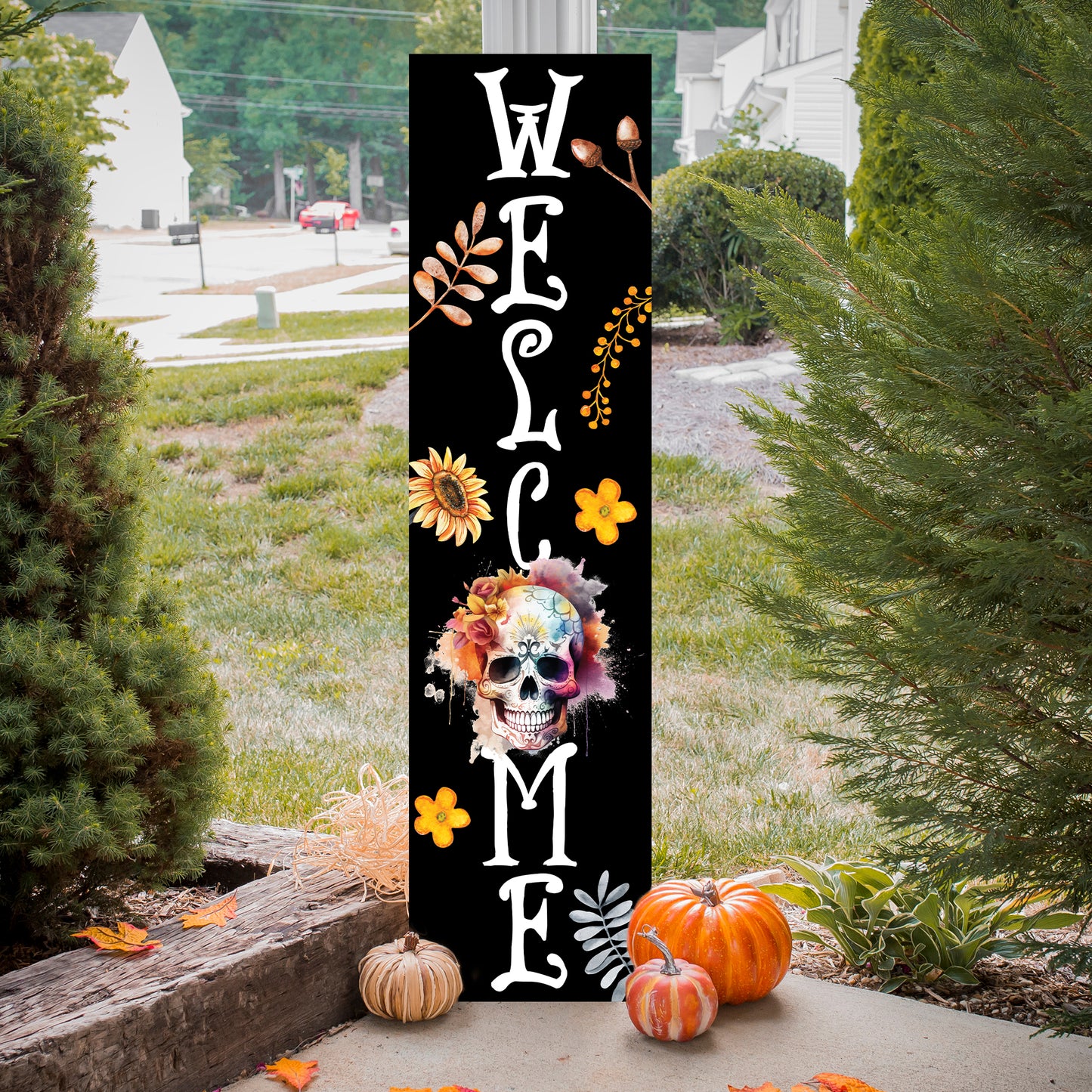 Vibrant Sugar Skull Welcome Sign | Fall & Día de los Muertos Porch Decor