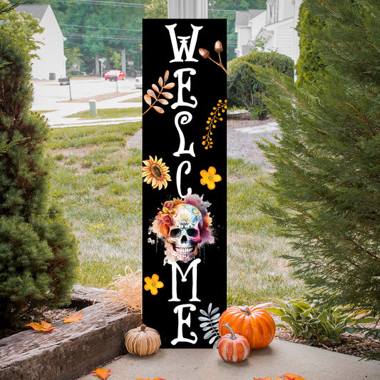 Vibrant Sugar Skull Welcome Sign | Fall & Día de los Muertos Porch Decor