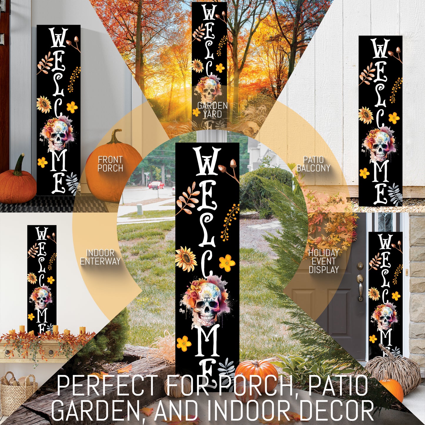 Vibrant Sugar Skull Welcome Sign | Fall & Día de los Muertos Porch Decor