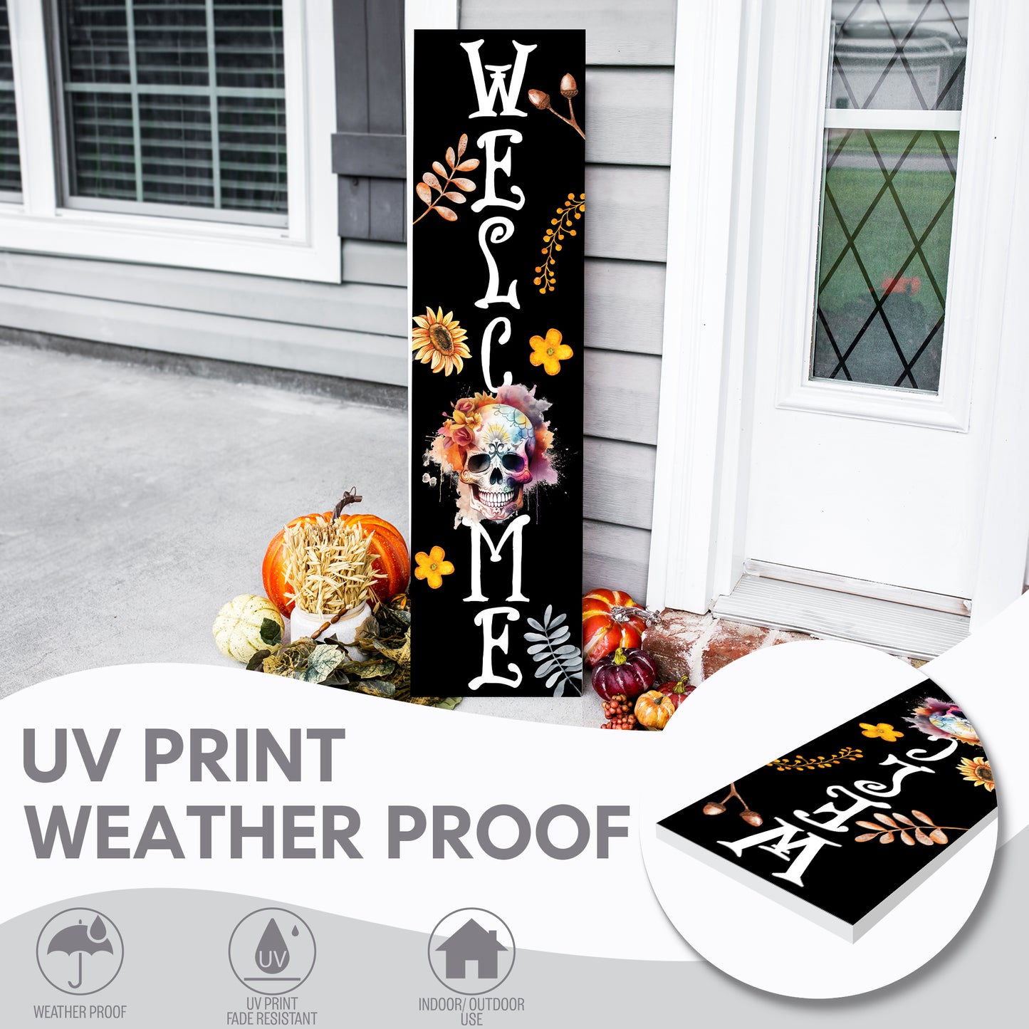 Vibrant Sugar Skull Welcome Sign | Fall & Día de los Muertos Porch Decor