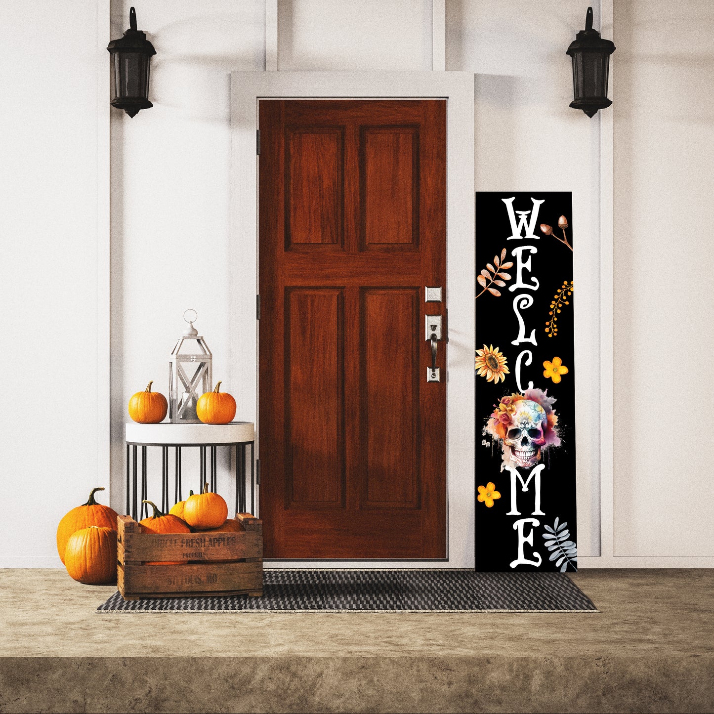 Vibrant Sugar Skull Welcome Sign | Fall & Día de los Muertos Porch Decor