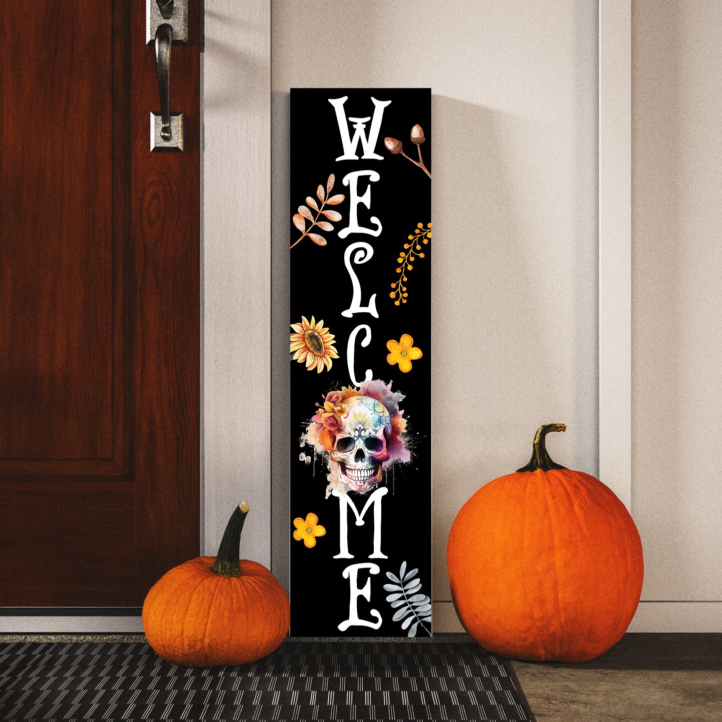 Vibrant Sugar Skull Welcome Sign | Fall & Día de los Muertos Porch Decor