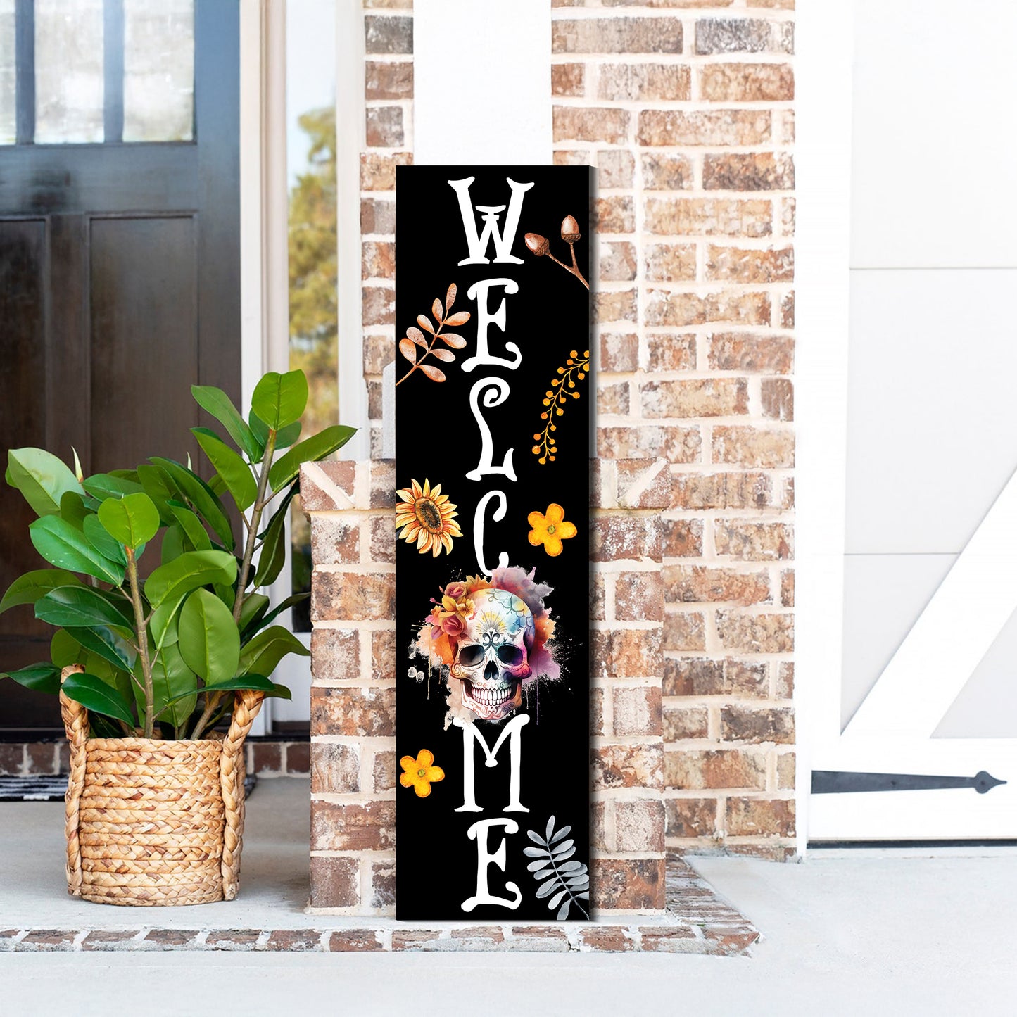 Vibrant Sugar Skull Welcome Sign | Fall & Día de los Muertos Porch Decor