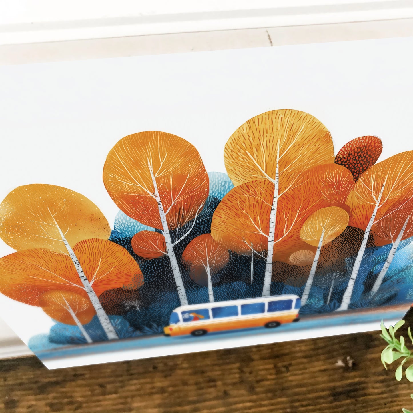 Fall Wall Art | School Bus in Autumn Forest | Back to School Seasonal Decor for Classroom, Entryway, or Living Room