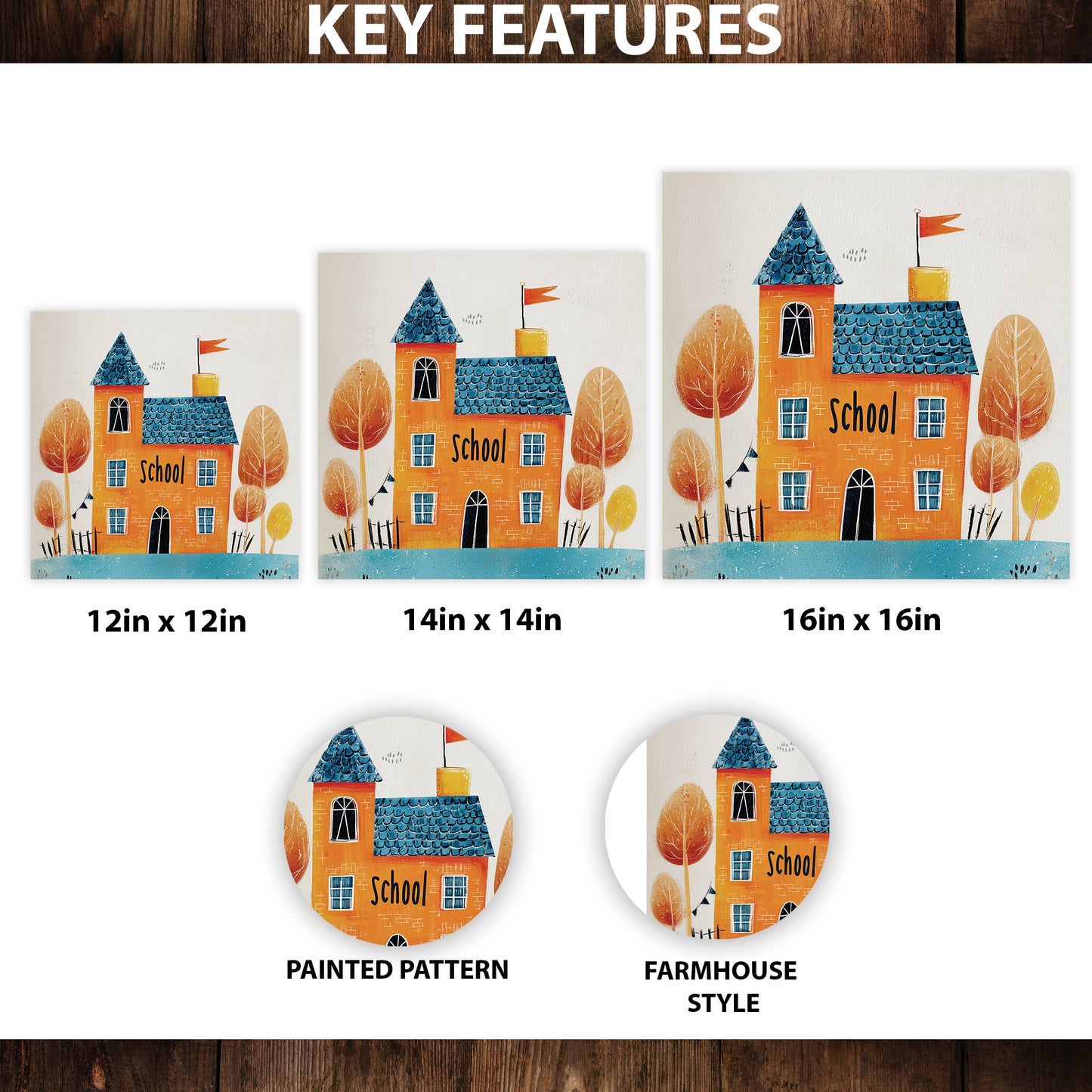 Fall Wall Art | Autumn Schoolhouse Painting | Back to School Seasonal Décor for Classroom, Kids’ Room, or Entryway