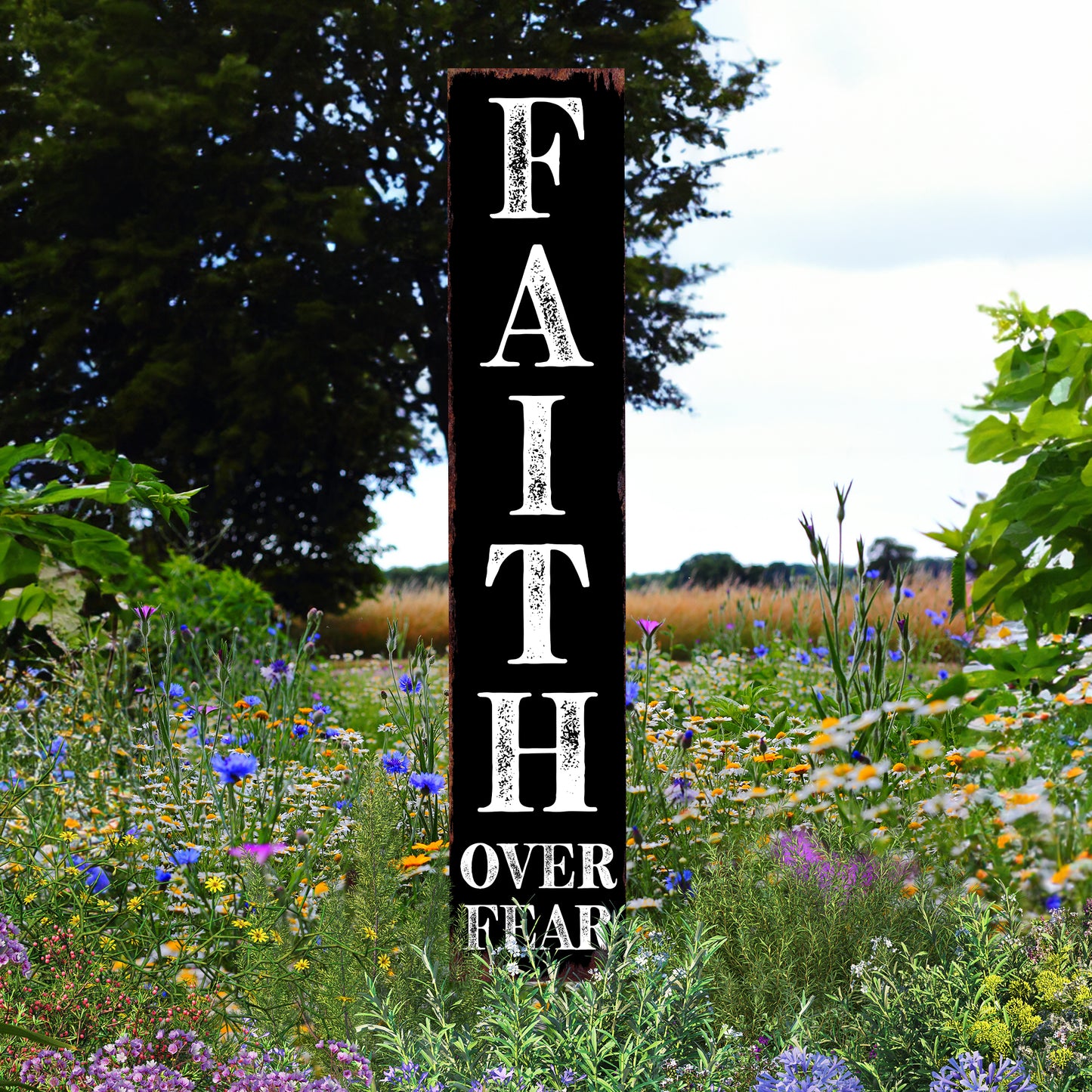 Christian Yard Sign | “Faith Over Fear” Inspirational Garden Stake | Outdoor Religious Porch, Lawn & Garden Décor