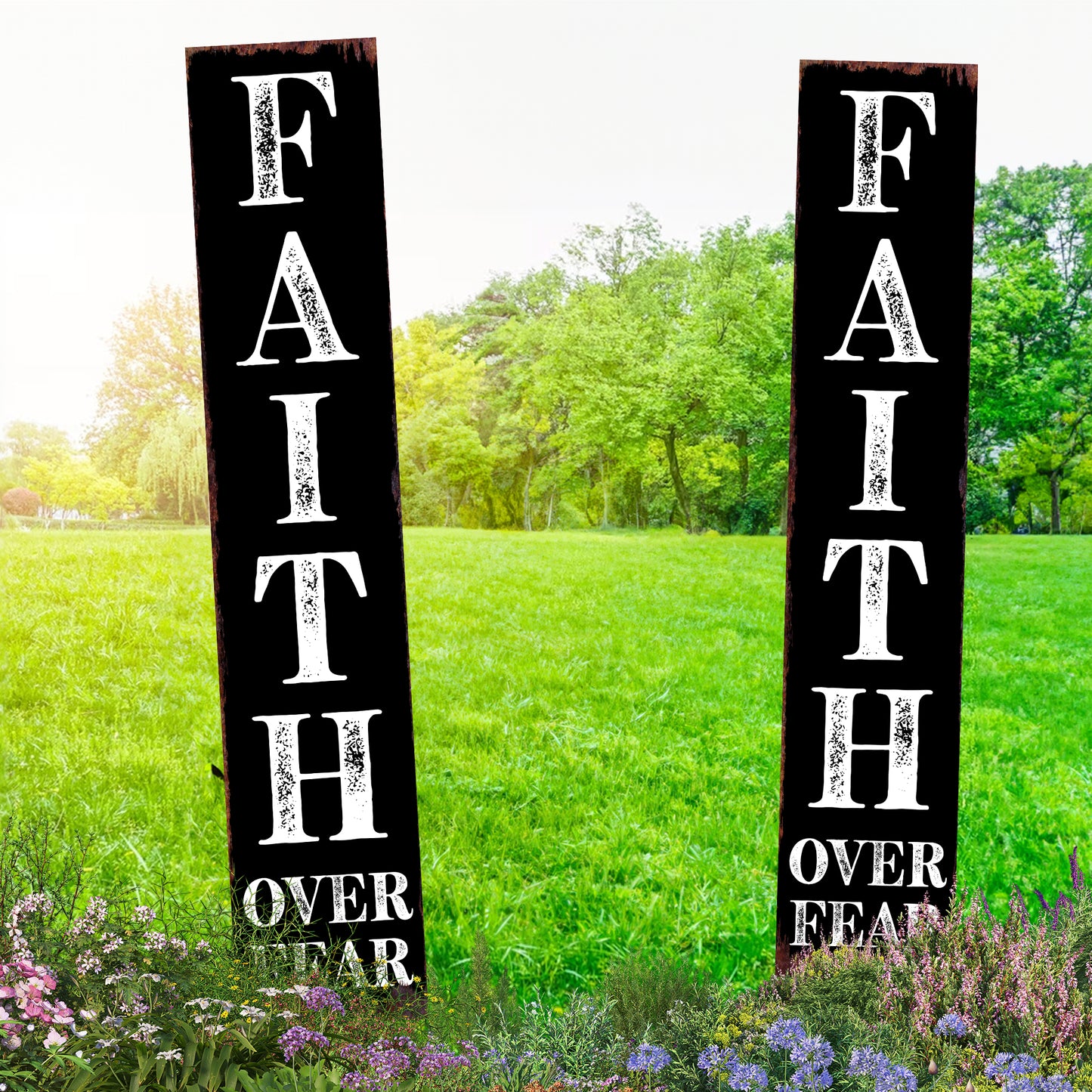 Christian Yard Sign | “Faith Over Fear” Inspirational Garden Stake | Outdoor Religious Porch, Lawn & Garden Décor
