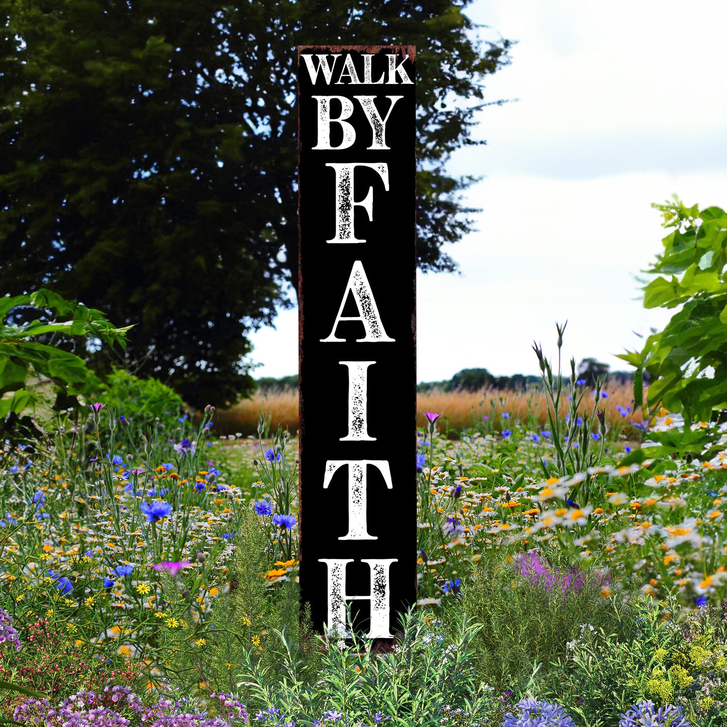 Christian Yard Sign | “Walk By Faith” Inspirational Garden Stake | Outdoor Religious Porch, Lawn & Garden Décor