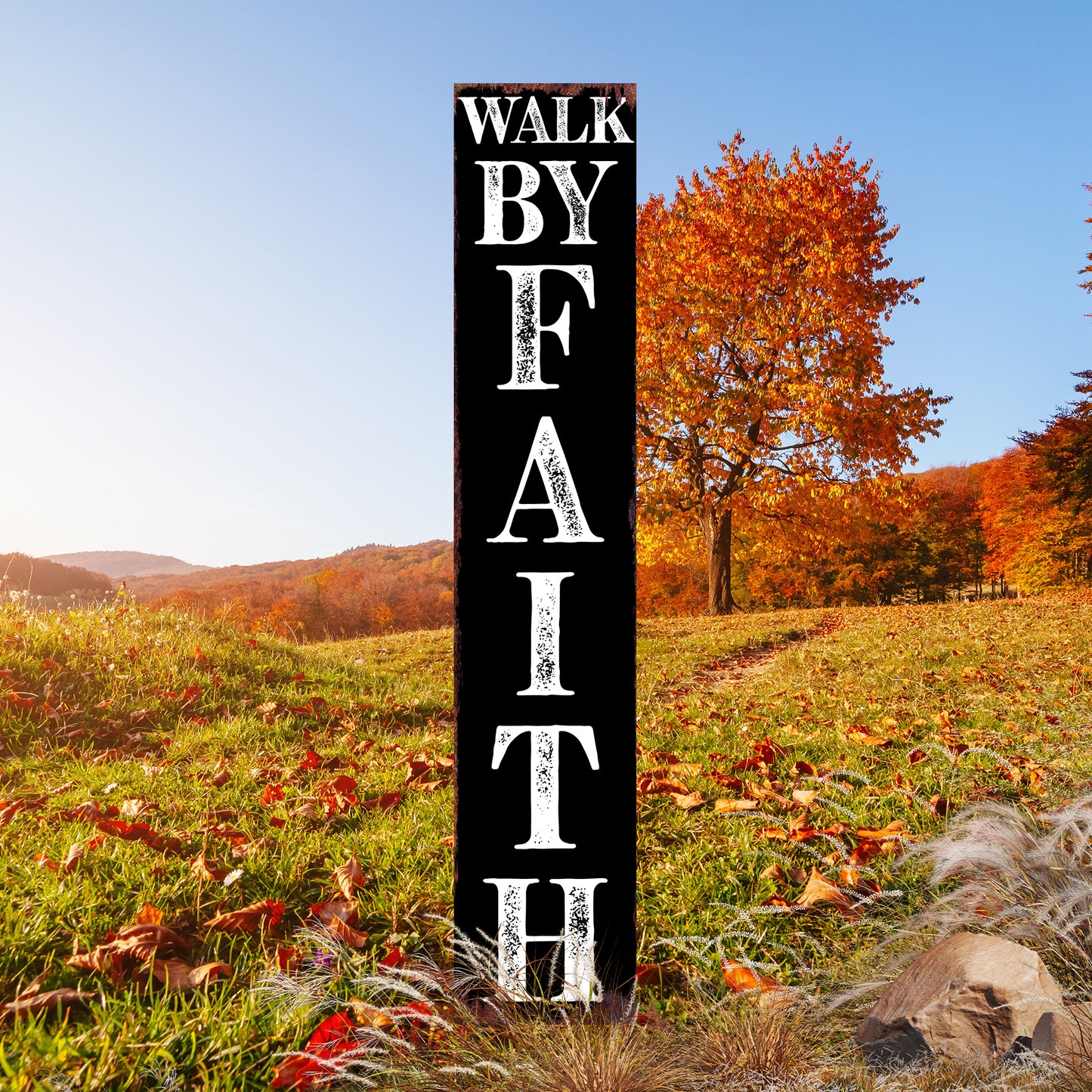 Christian Yard Sign | “Walk By Faith” Inspirational Garden Stake | Outdoor Religious Porch, Lawn & Garden Décor